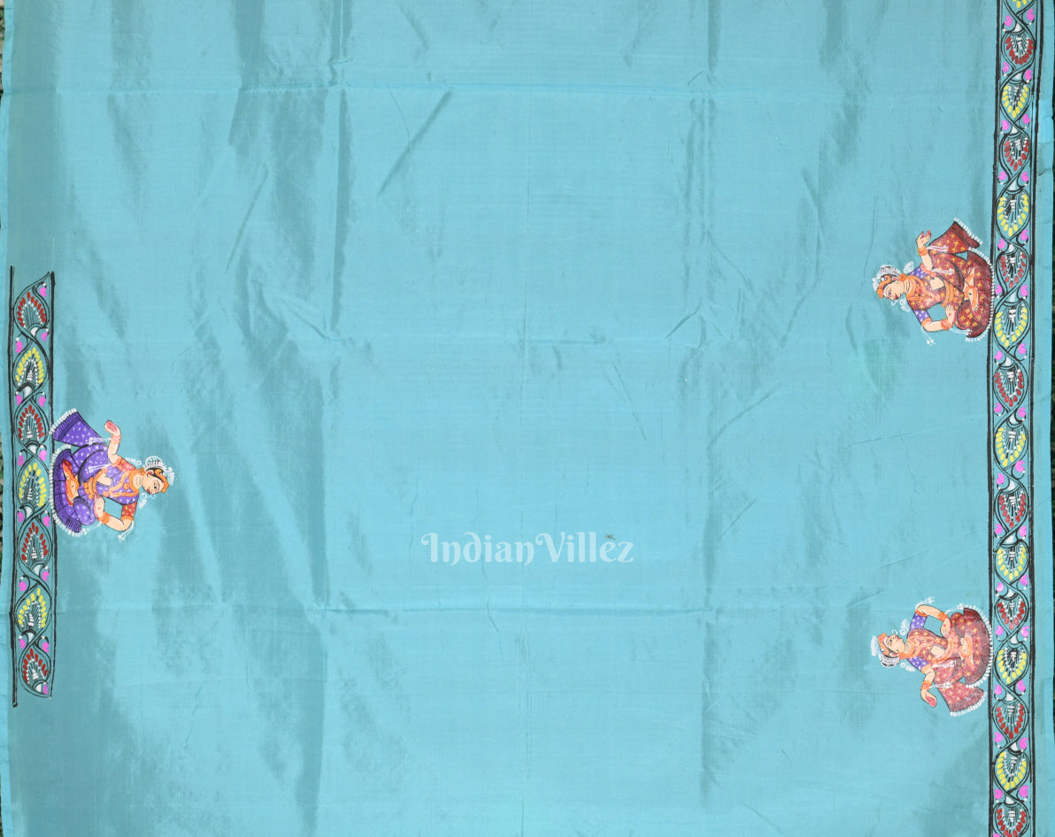 Black Blue  Raja Doli Theme Hand-Painted Pattachitra Saree