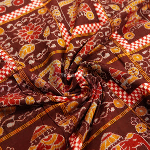 Rust Maroon Floral Motif Sambalpuri Ikat Cotton Fabric