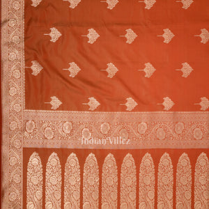 Brick Red Soft Pure Mashru Satin Silk Banarasi Saree