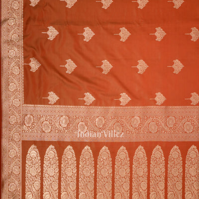 Brick Red Soft Pure Mashru Satin Silk Banarasi Saree