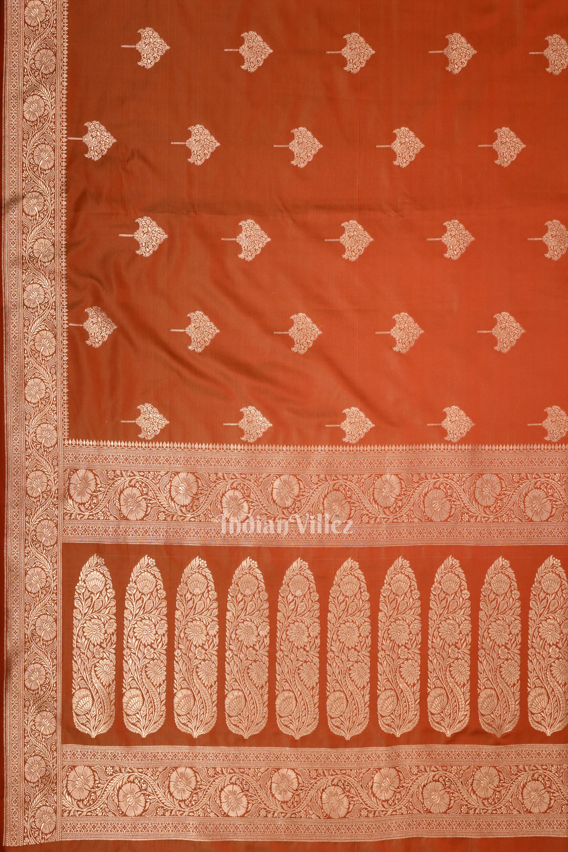 Brick Red Soft Pure Mashru Satin Silk Banarasi Saree