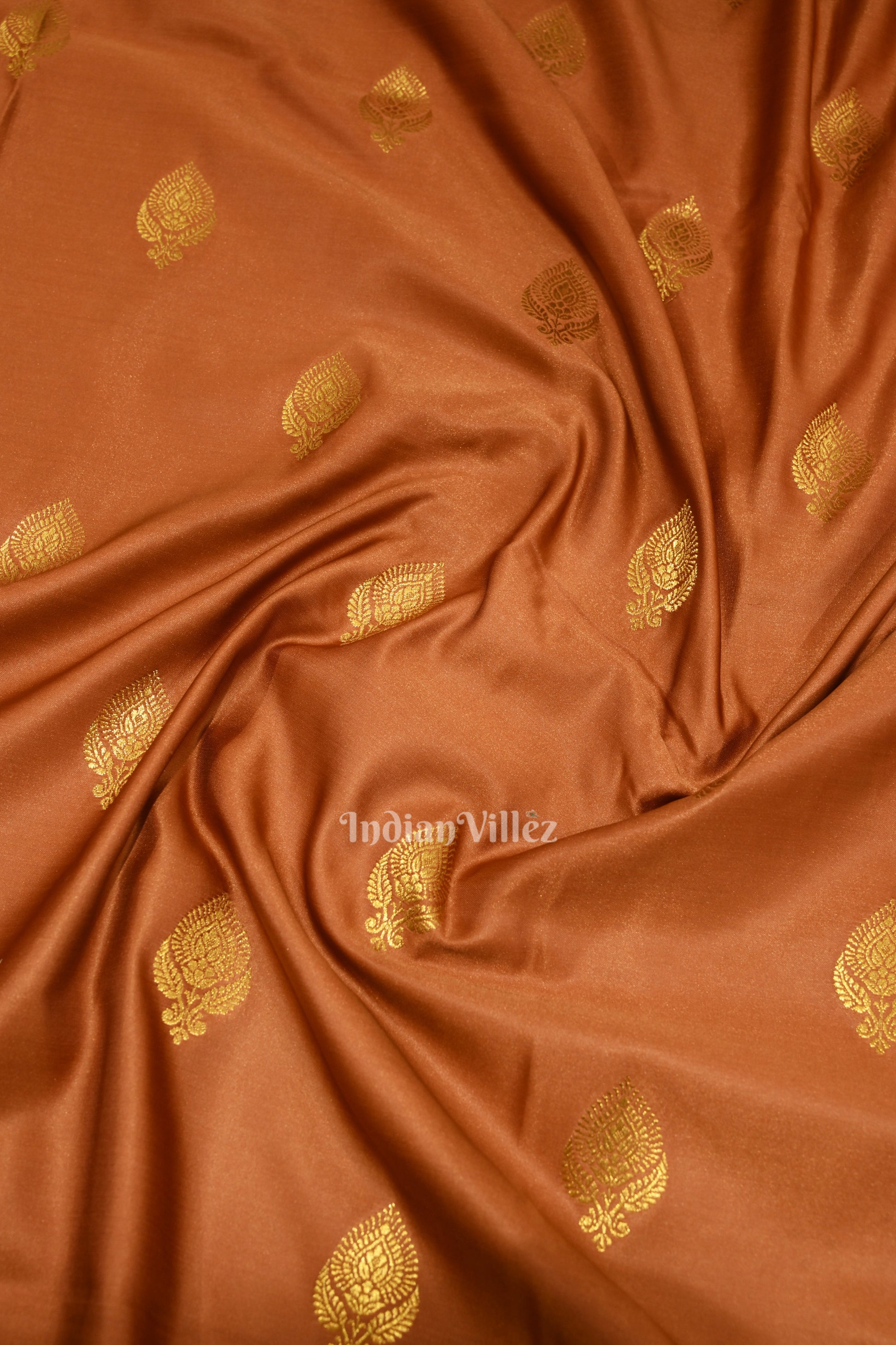 Copper Gold Soft Pure Mashru Satin Silk Banarasi Saree