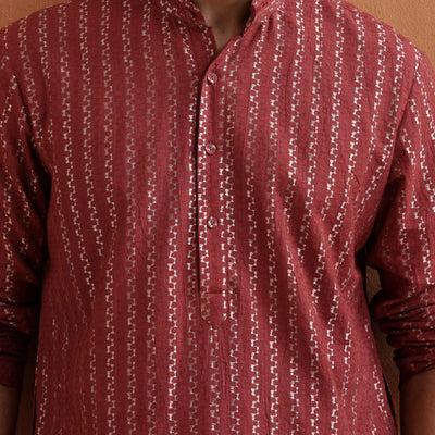 trueBrowns Men's Rust Cotton Dobby Kurta