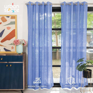 Aari Collection Embriodered Sheer Curtains, 40-50% Light Filtering Curtains - Pack of 2 - Vertical Weaves Blue