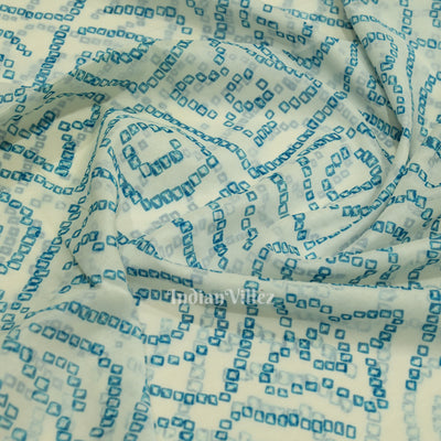 White Blue Pure Khaddi Georgette Bandhani Banarasi Saree