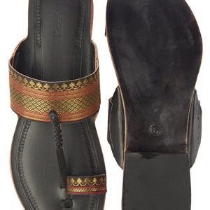 Black Handstitched Leather Kolhapuri Women Slipper
