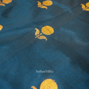 Tortoise Blue Katan Banarasi Silk Saree