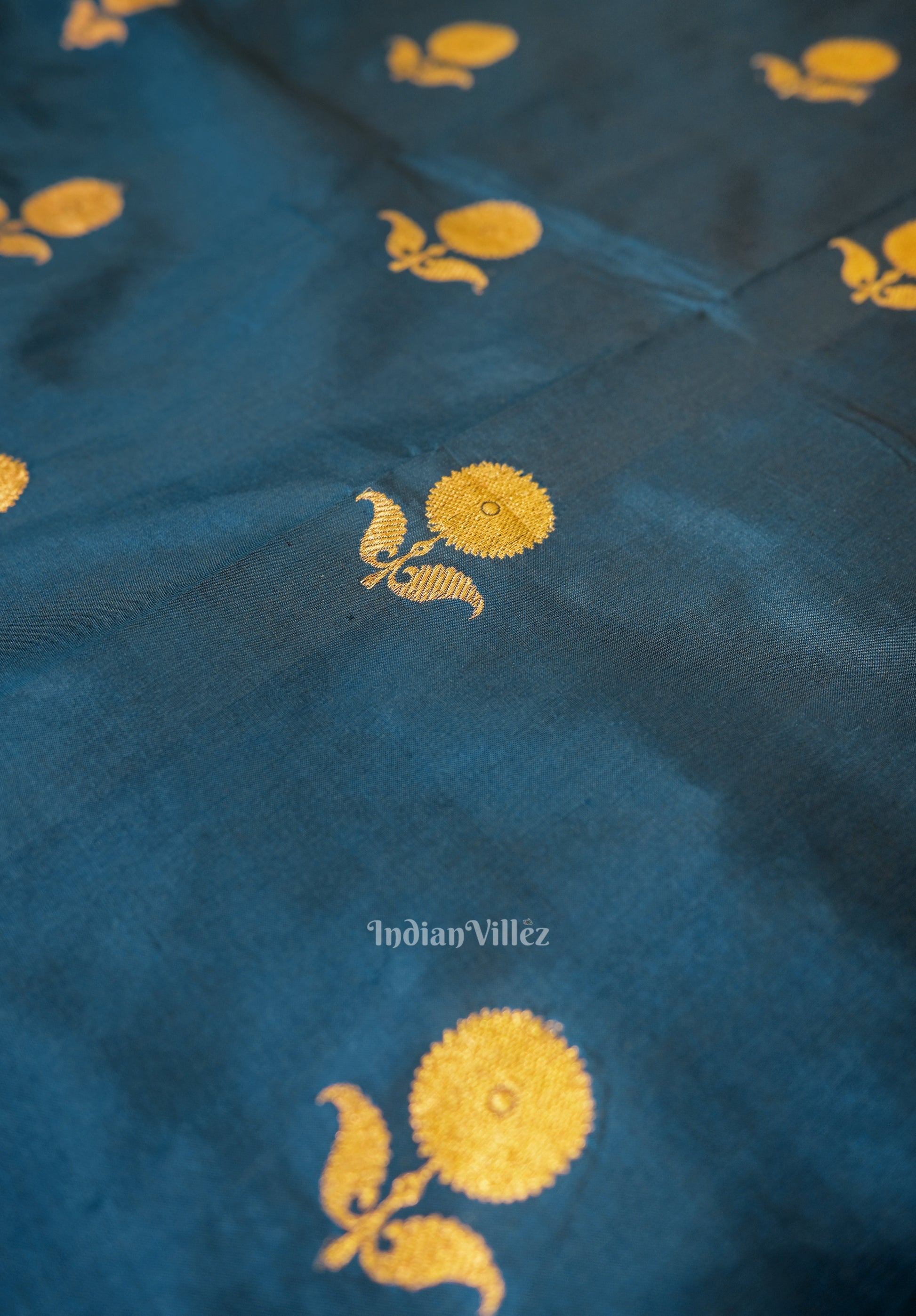 Tortoise Blue Katan Banarasi Silk Saree