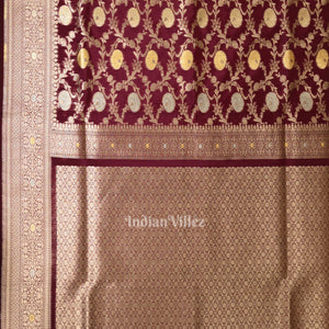 Wine Meenakari Pure Mashru Satin Silk Banarasi Saree