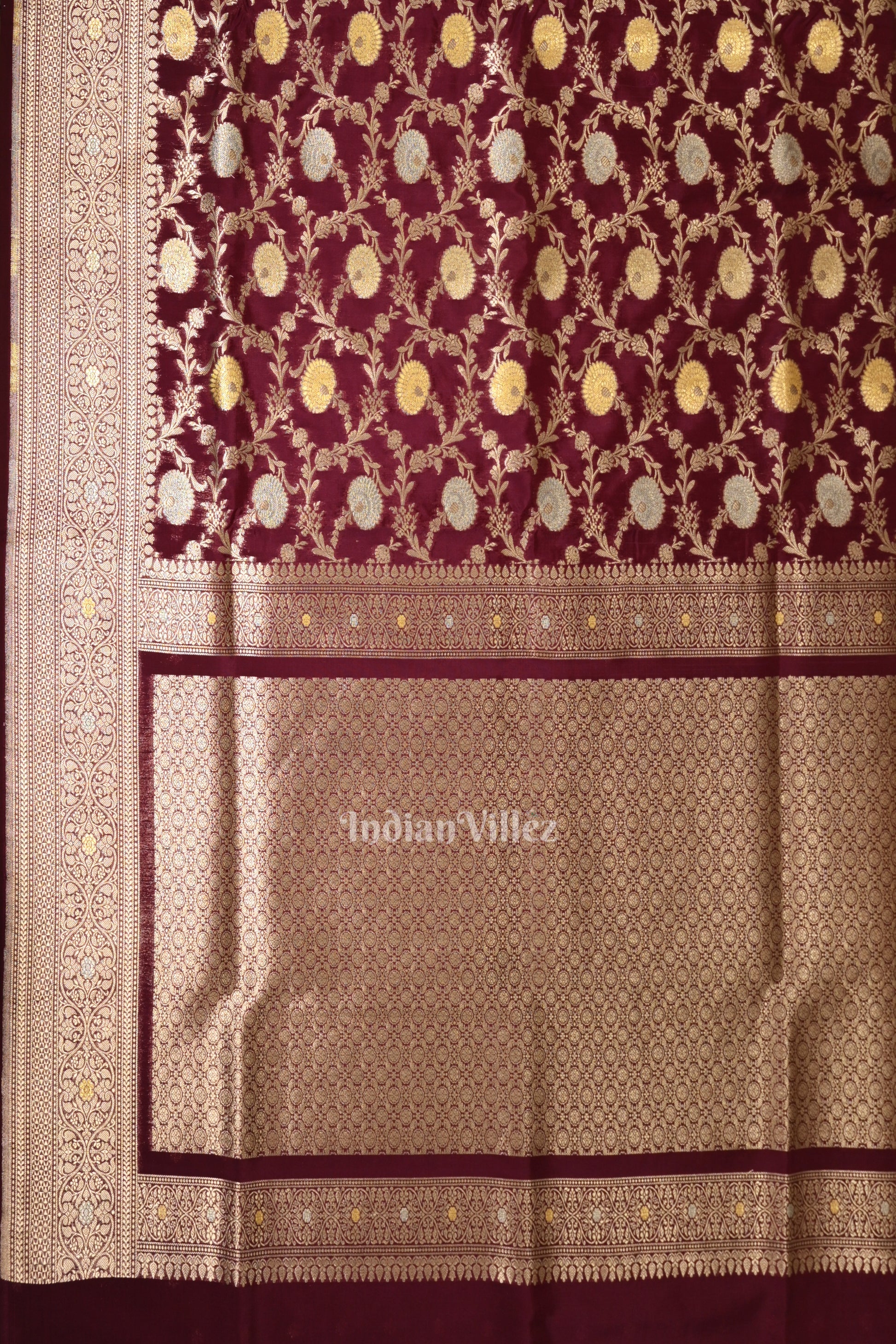 Wine Meenakari Pure Mashru Satin Silk Banarasi Saree