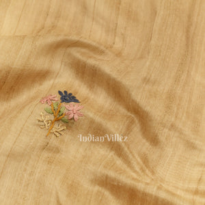 Off White Multi Color Flower Tussar Banarasi Silk Saree