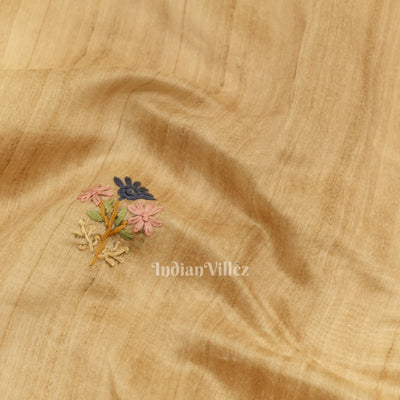 Off White Multi Color Flower Tussar Banarasi Silk Saree