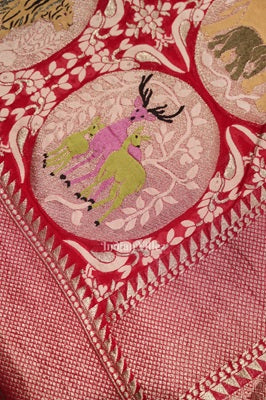 Rani Pink Shikargah Theme Banarasi Khaddi Georgette Saree