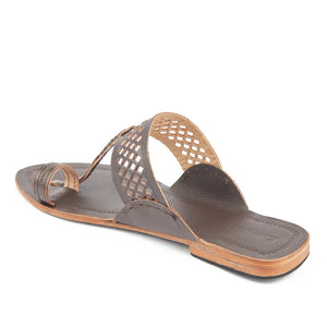 Brown Handstitched Leather Kolhapuri Women Slipper