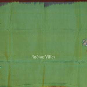 Maroon Radha Krishna Hand-Painted Silk Saree