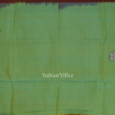 Maroon Radha Krishna Hand-Painted Silk Saree