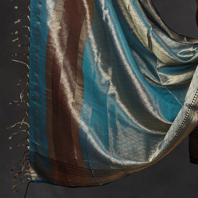 Brown - 2pc Tissue Zari Handloom Cotton Maheshwari Dress Material