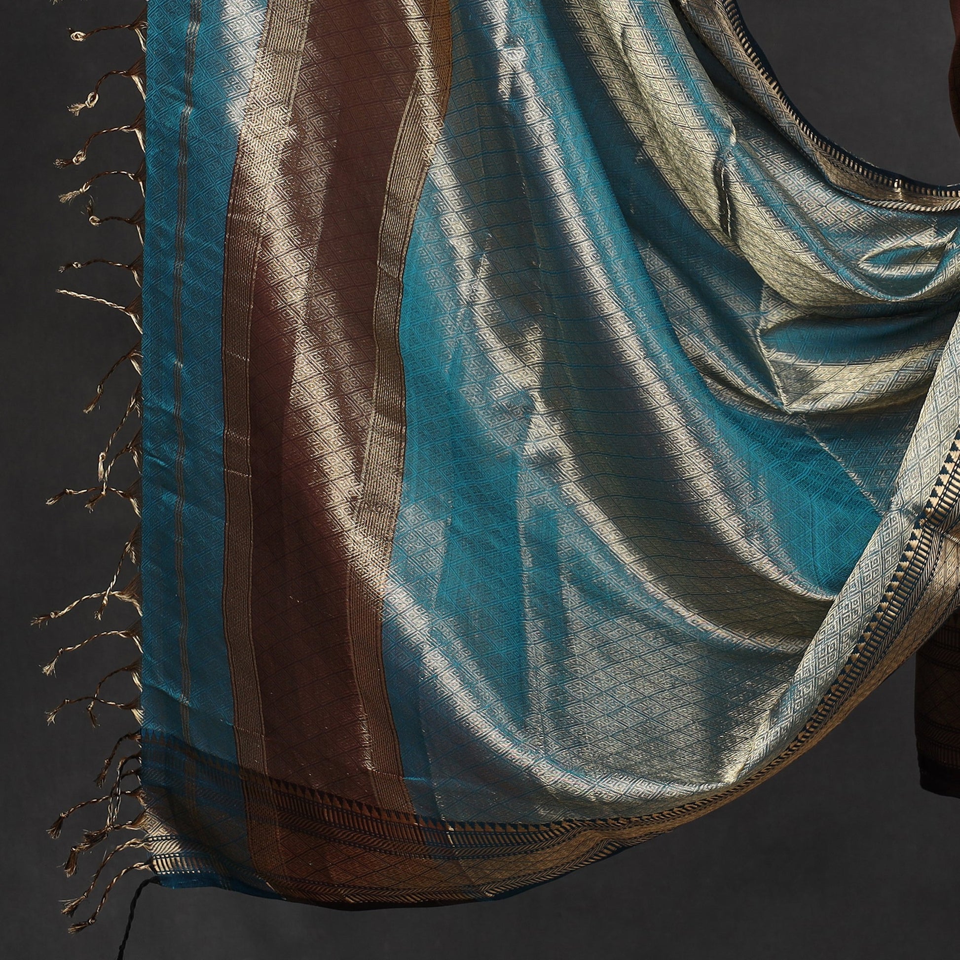 Brown - 2pc Tissue Zari Handloom Cotton Maheshwari Dress Material
