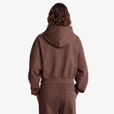 SPORTY & RICH | H&W CREST CROPPED HOODIE { BROWN
