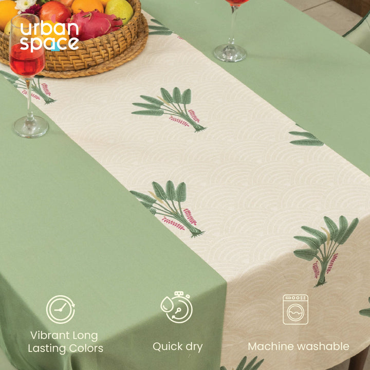 100% Cotton Dining Table Cover, Table Cloth with Panelled design - Palm Lagoon Green