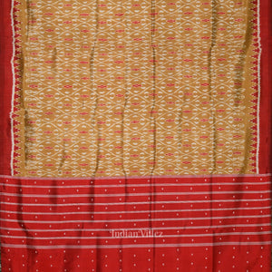 Mustard Yellow Red  Pasapali Odisha Ikat Contemporary Designer Silk Saree