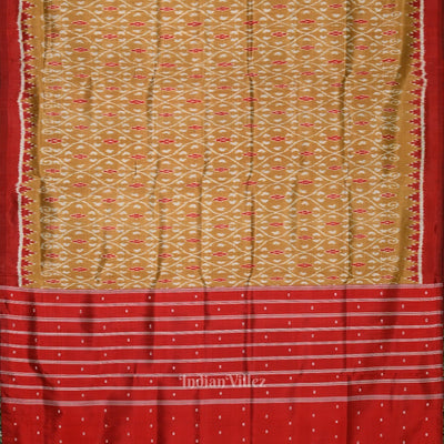 Mustard Yellow Red  Pasapali Odisha Ikat Contemporary Designer Silk Saree