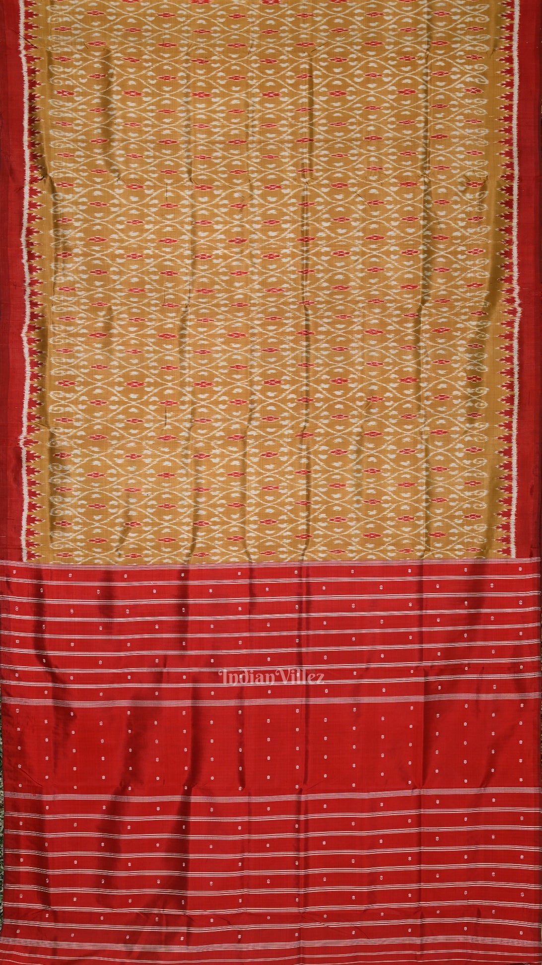 Mustard Yellow Red  Pasapali Odisha Ikat Contemporary Designer Silk Saree