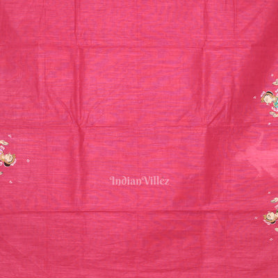 Rani Pink Raja Doli Theme Hand- Painted Pattachitra Saree