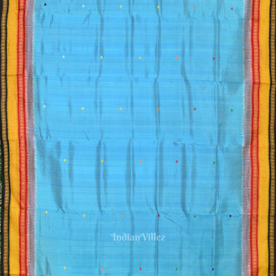 Surf Blue Kathiphera   Khandua Silk Saree with Odishi Dancer Pallu