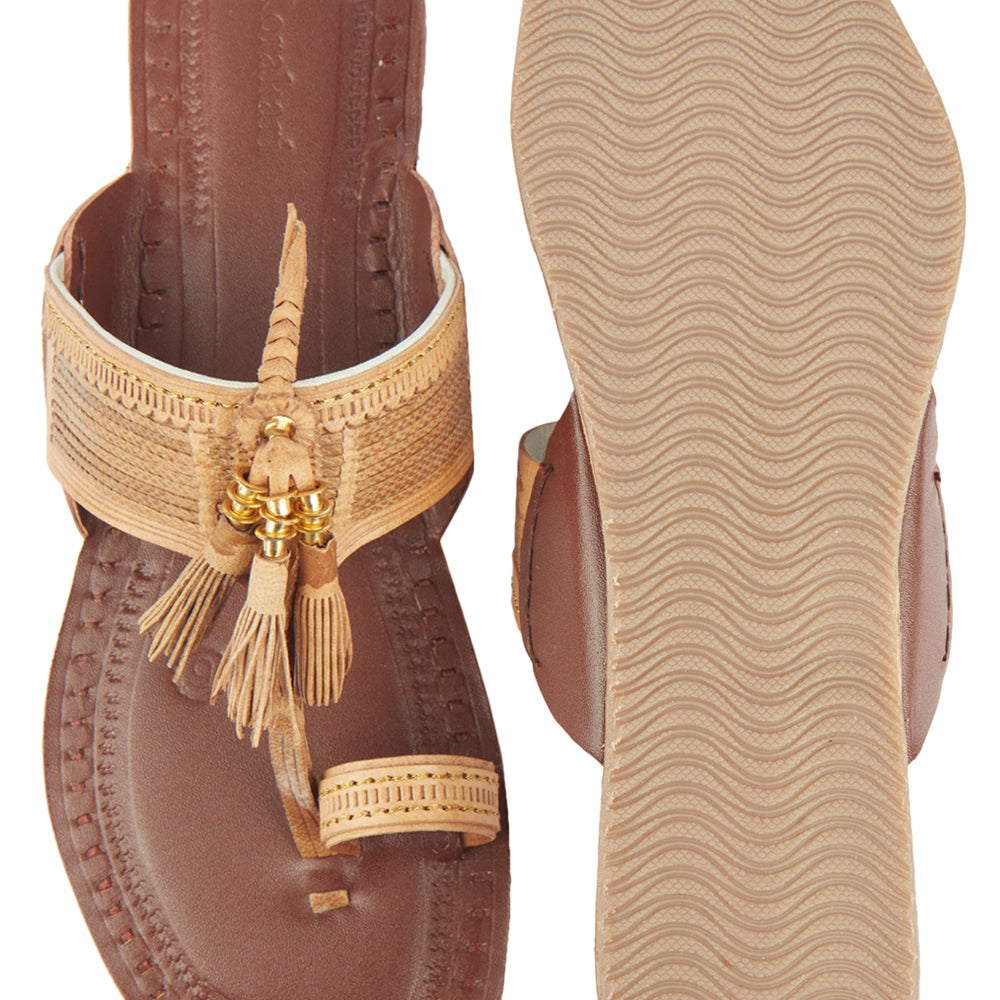 Brown Handstitched Leather Kolhapuri Women Slipper