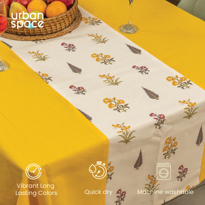 100% Cotton Dining Table Cover, Table Cloth with Panelled design - High Garden Yellow