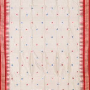 White Red Laxmi Pada Jhoti Design Bomkai  Sambalpuri Silk Saree