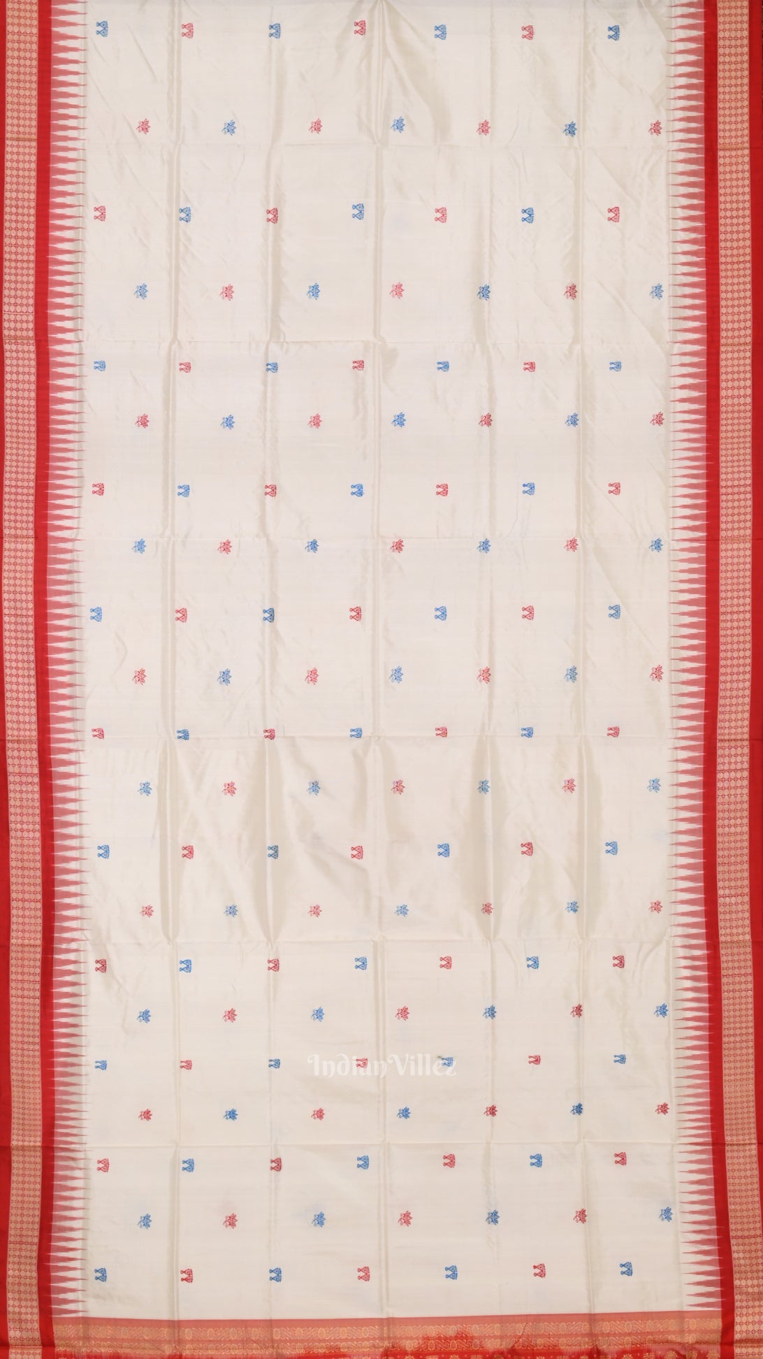 White Red Laxmi Pada Jhoti Design Bomkai  Sambalpuri Silk Saree