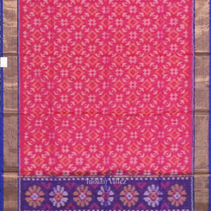 Rani Pink with Blue Pochampally Ikat Sico (Silk & Cotton) Saree with Zari Border