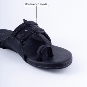Melanie Black Solid Kolha Flats