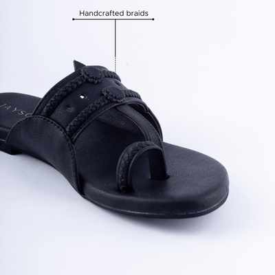 Melanie Black Solid Kolha Flats