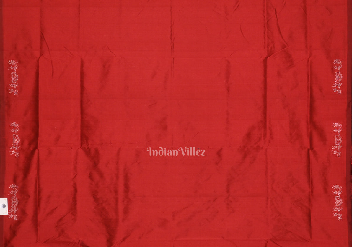 Dark Black Red Tribal Theme Bomkai Sambalpuri Silk saree