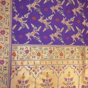 Purple Dual Tone Meenakari Banarasi Katan Silk Saree With Paithani Border and Pallu