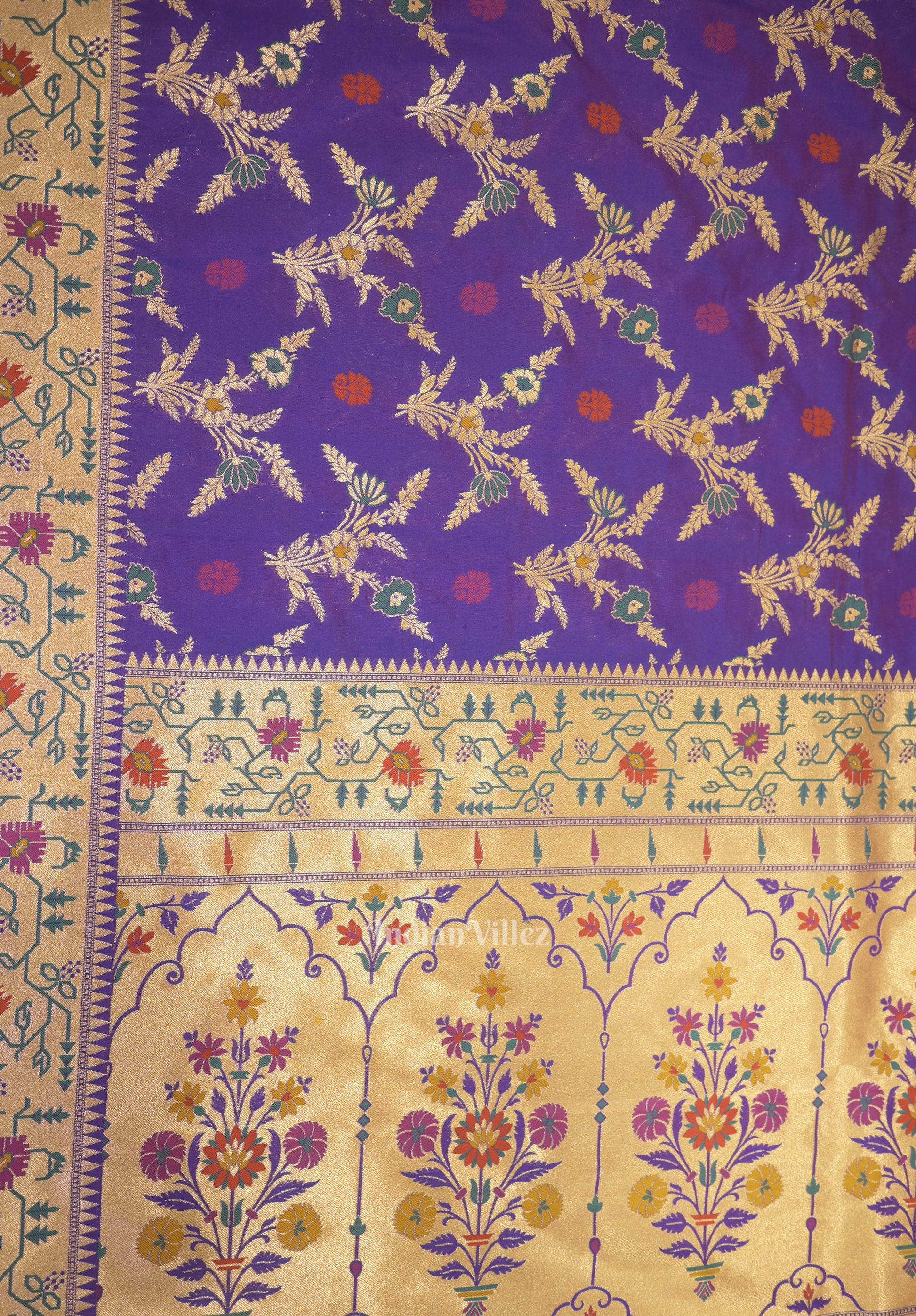 Purple Dual Tone Meenakari Banarasi Katan Silk Saree With Paithani Border and Pallu