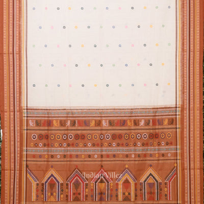 White Brown Dolabedi Sambalpuri Ikat Cotton Saree