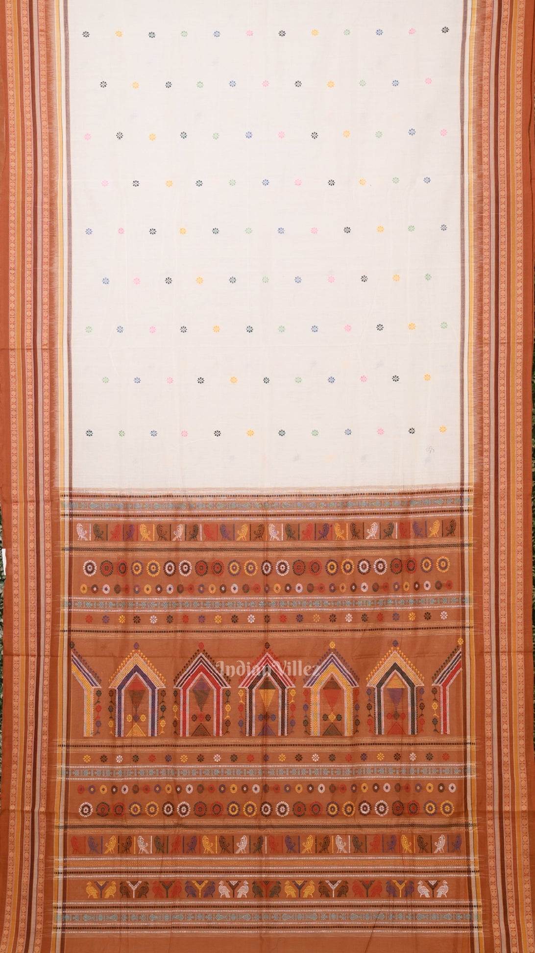 White Brown Dolabedi Sambalpuri Ikat Cotton Saree