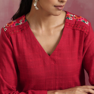 trueBrowns Red Cotton Dobby Co-ord set