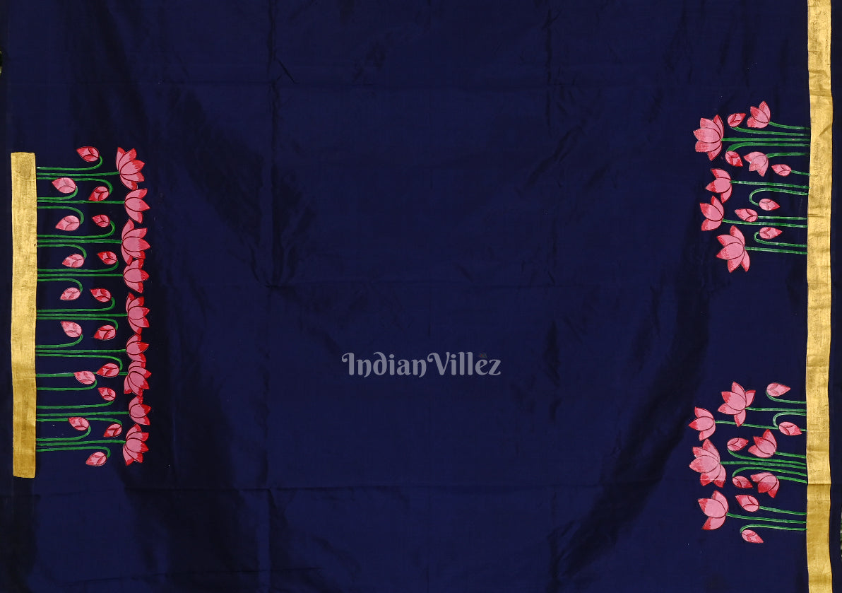 Navy Blue Hand-Painted Pichwai Pattachitra Saree