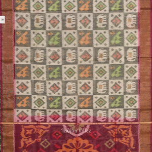 White with Multicolor Pochampally Ikat Sico (Silk & Cotton) Saree with Zari Border