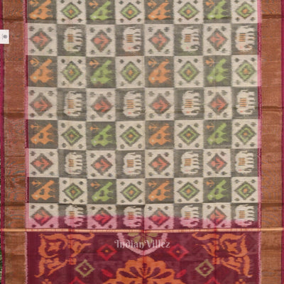 White with Multicolor Pochampally Ikat Sico (Silk & Cotton) Saree with Zari Border
