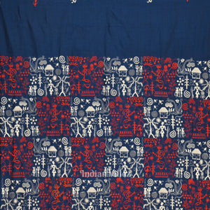 Blue Red Tribal Design Sambalpuri Cotton Dress set with Dupatta