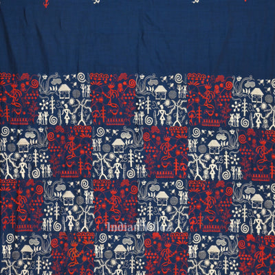 Blue Red Tribal Design Sambalpuri Cotton Dress set with Dupatta