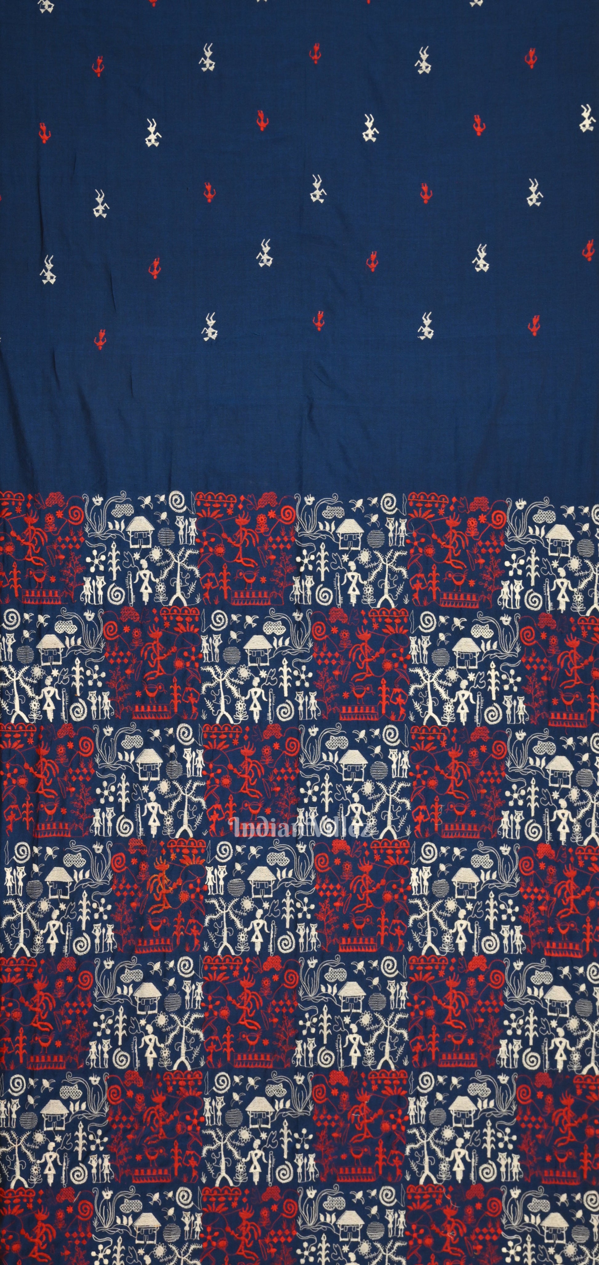 Blue Red Tribal Design Sambalpuri Cotton Dress set with Dupatta