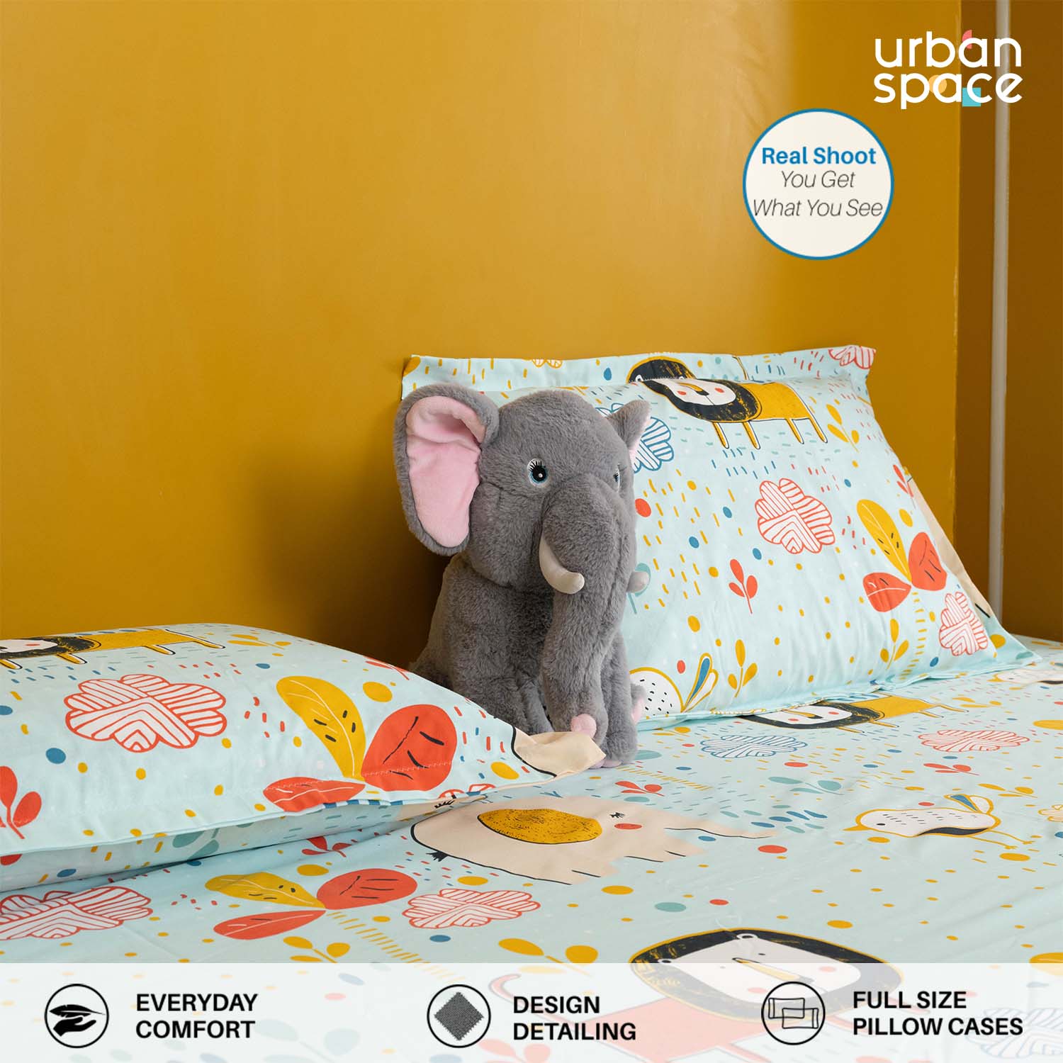 Serene 200 TC 100% Cotton Single Bedsheet with Pillow Covers - Lion King Sky Blue