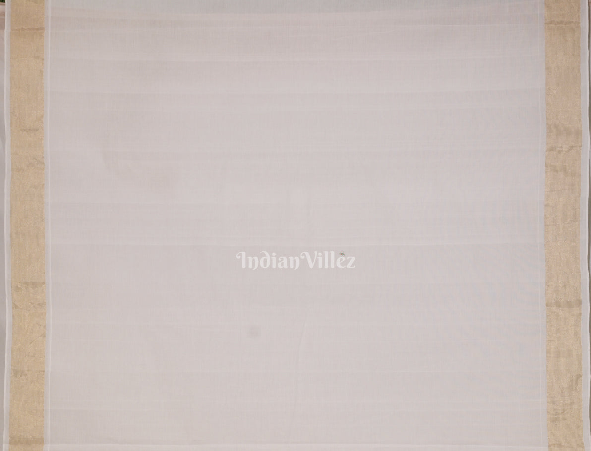 White Golden Butta Design Cotton Paithani Saree